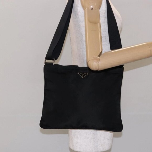 PRADA Shoulder Bag Nylon Black Silver Auth - Picture 1 of 15